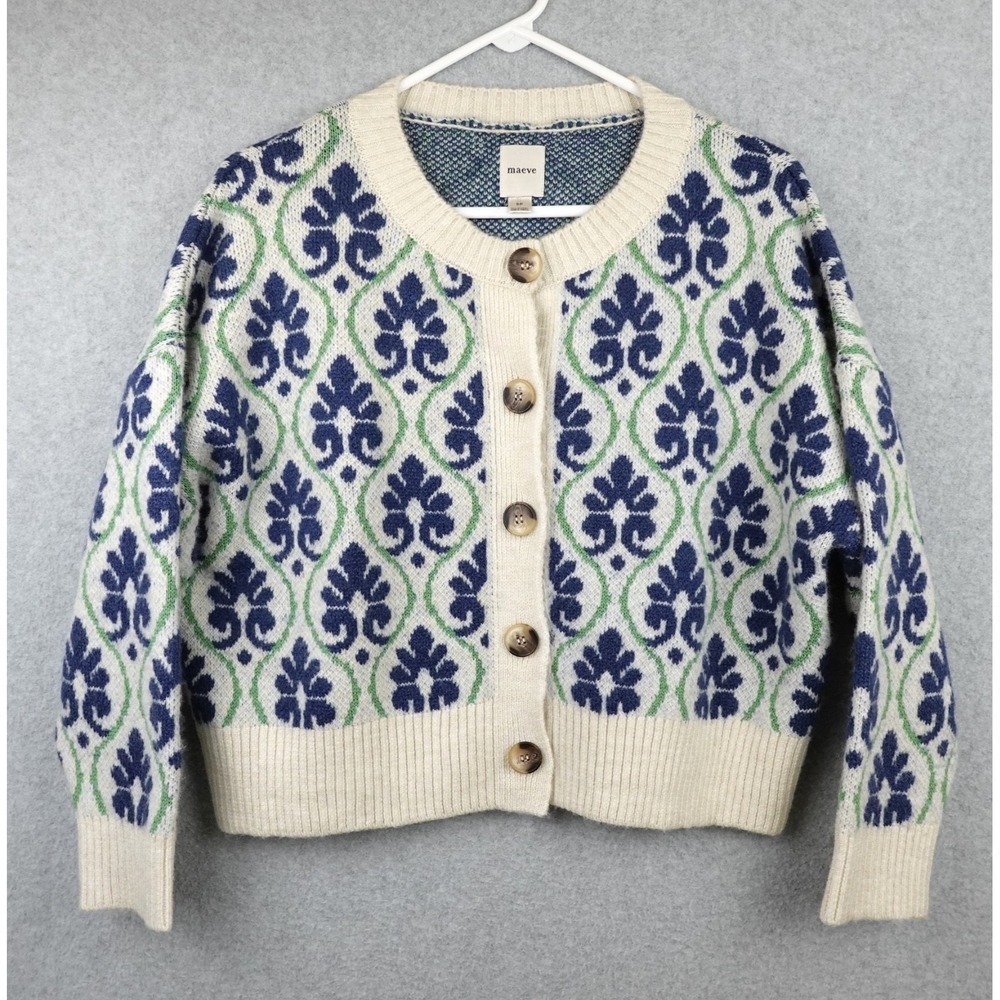 Anthropologie Maeve Cardigan Womens S P Knit Floral Pop Graphic Intarsia Nordic